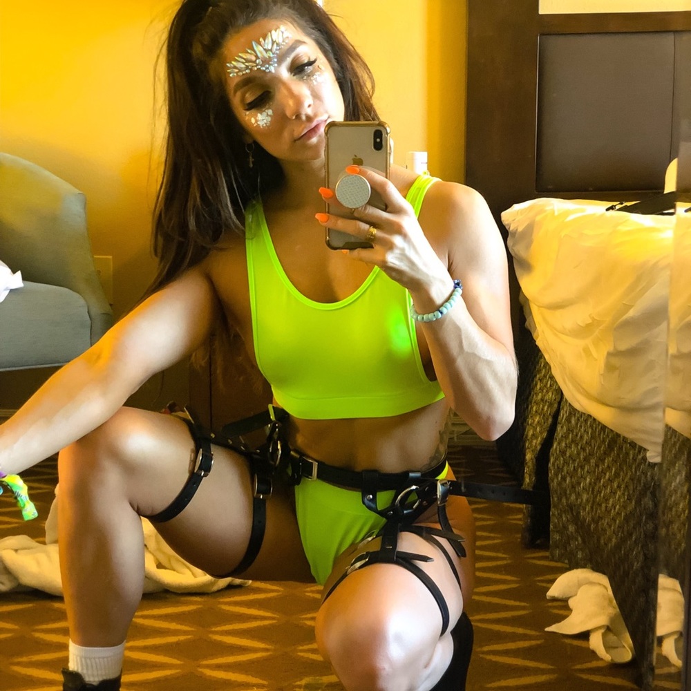Lime green rave outfit/bikini